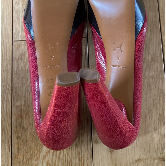 Halston Heritage Red Platform Stilettos Snakeskin Textured Heels - Picture 7 of 13